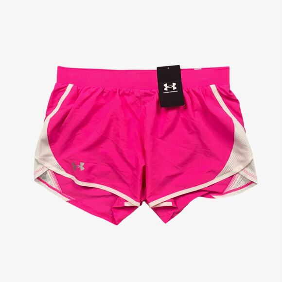 Under Armour Shorts Womens Small Neon Pink White Fly By 2.0 Loose Heatgear Lined - Picture 1 of 13